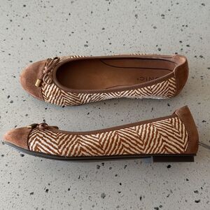 Vionic Minna Women's Flats Size 8M Suede Leather Toffee/Cream Herringbone Shoes